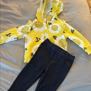 Carter's Yellow Floral Hoodie and Dark Pants Set